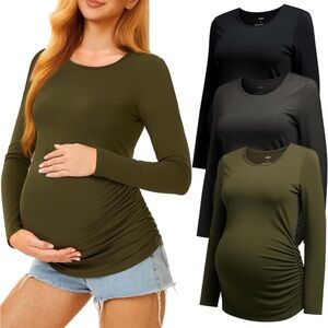Long Sleeve Maternity Top Bundle - Green, Black, Gray